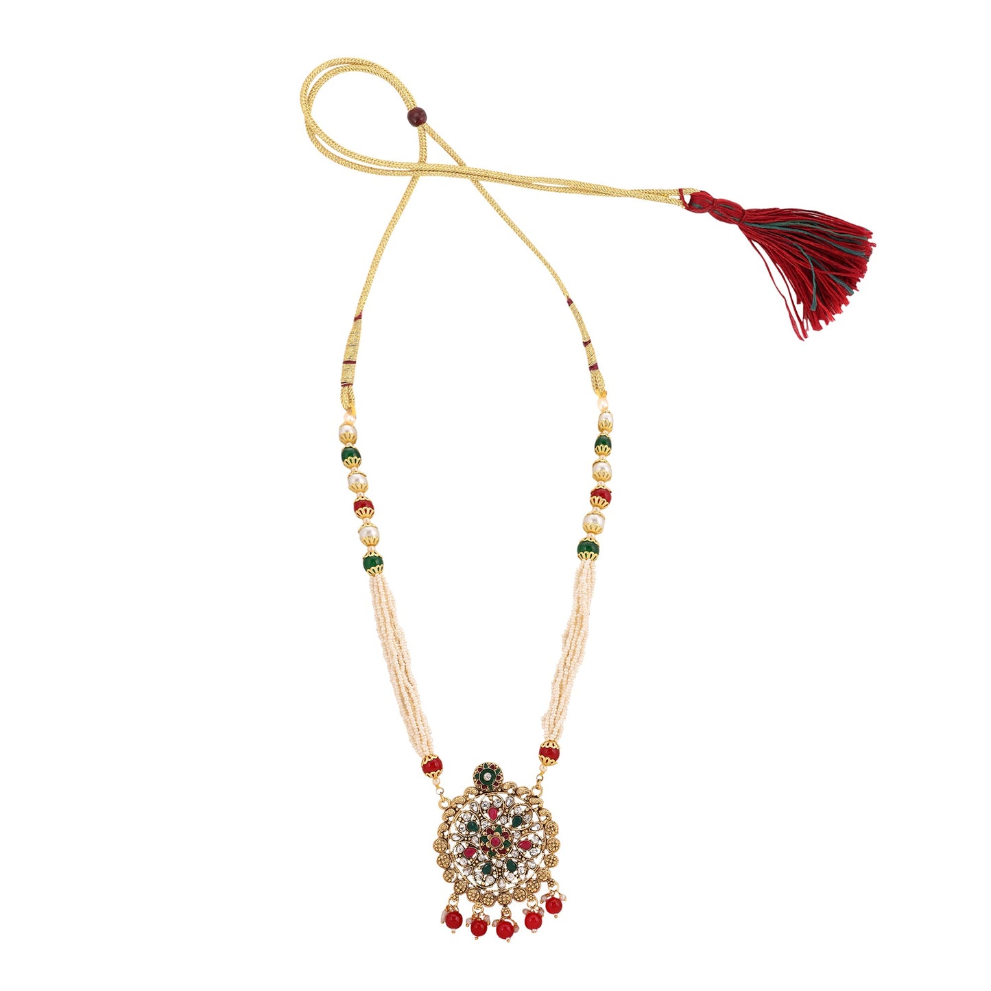 Opal Touch - Traditional Multicolor Polki Kundan Moti Mala - Necklace