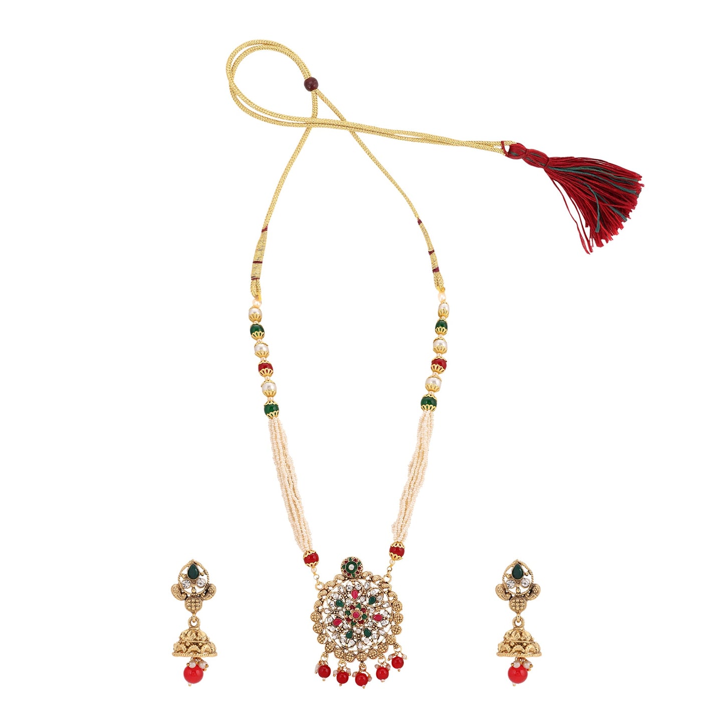 Opal Touch - Traditional Multicolor Polki Kundan Moti Mala - Necklace