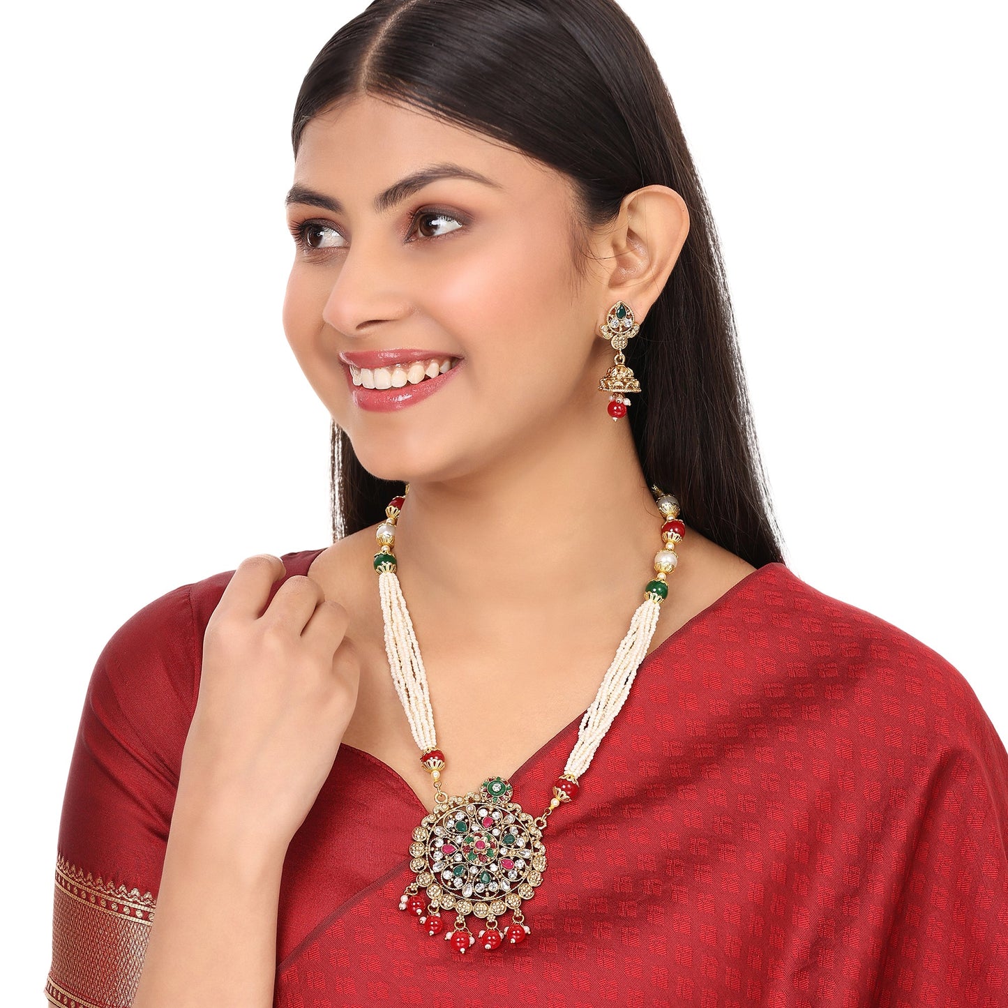 Opal Touch - Traditional Multicolor Polki Kundan Moti Mala - Necklace