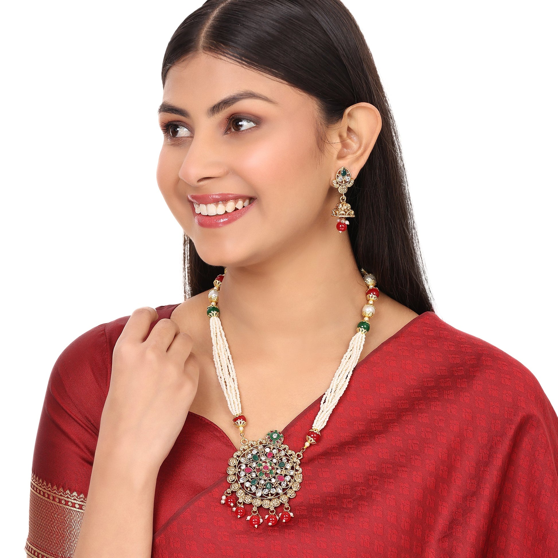 Opal Touch - Traditional Multicolor Polki Kundan Moti Mala - Necklace