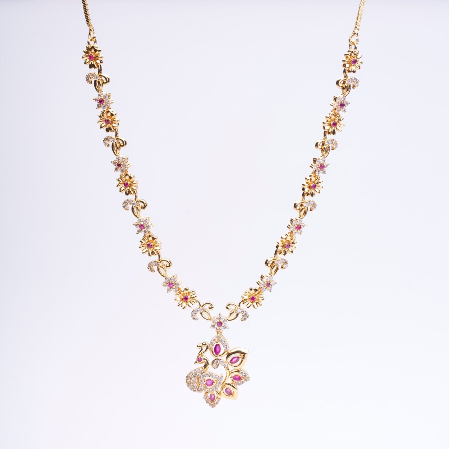 Opal Touch - Traditional Peacock Gold Plated Necklace Set - Necklace