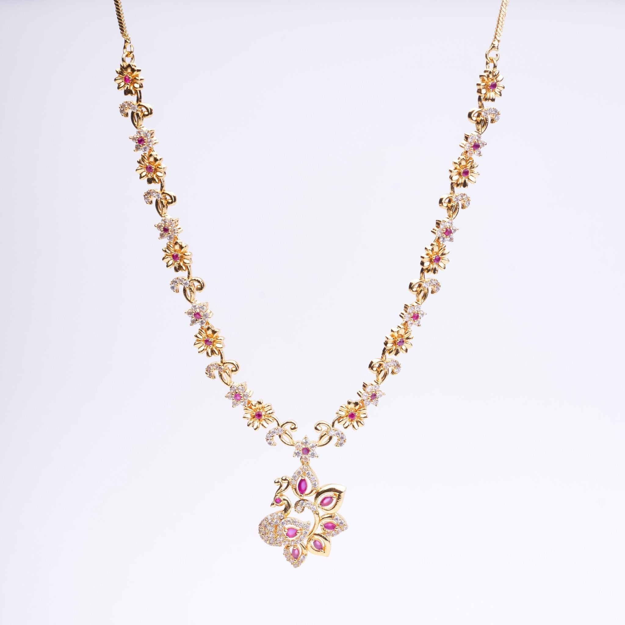 Opal Touch - Traditional Peacock Gold Plated Necklace Set - Necklace