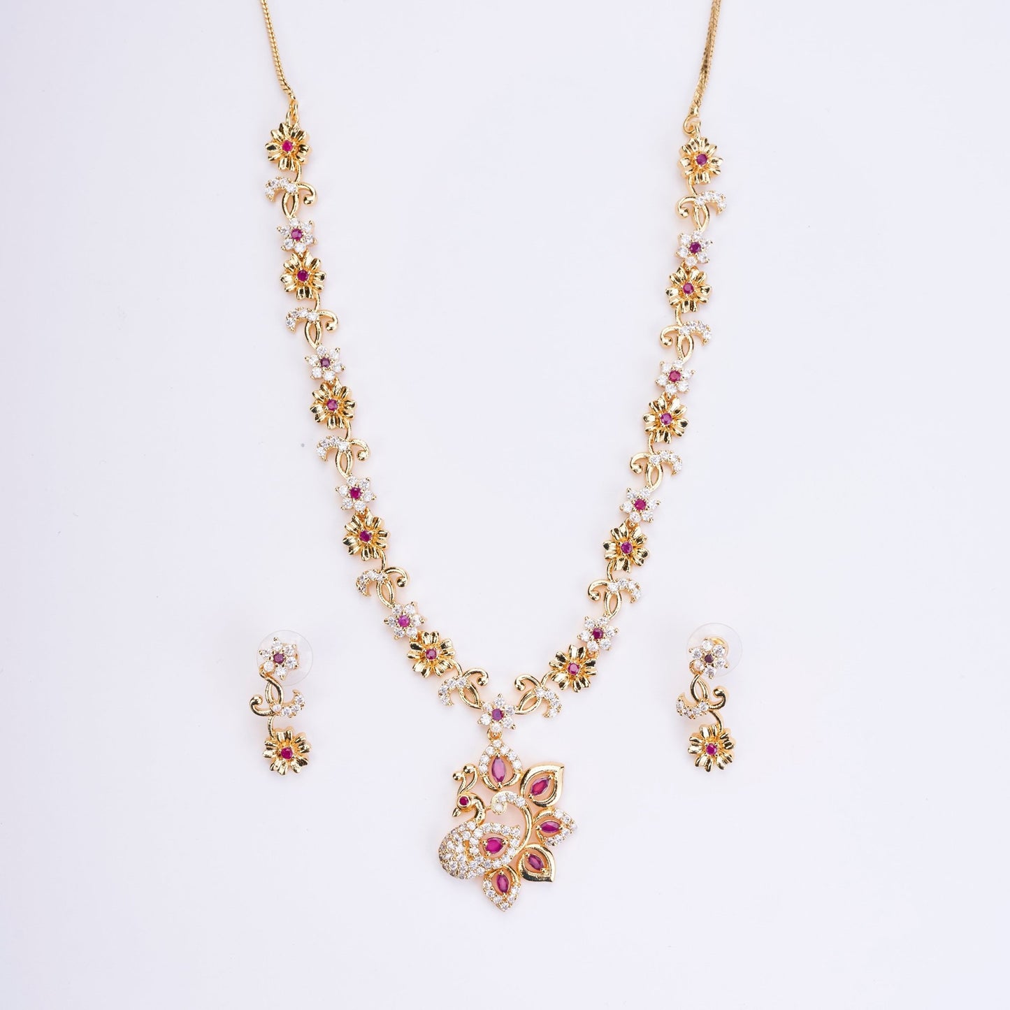 Opal Touch - Traditional Peacock Gold Plated Necklace Set - Necklace