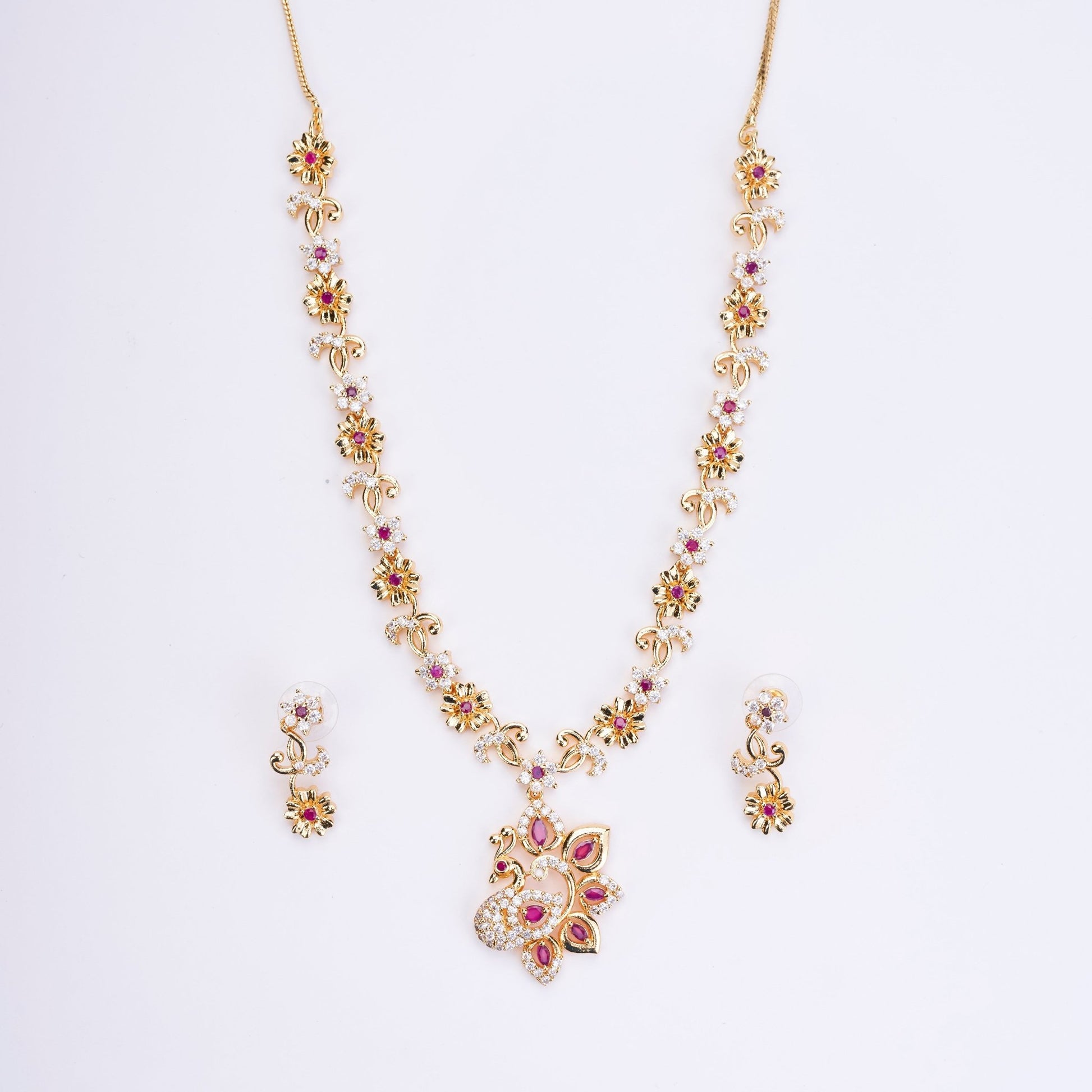 Opal Touch - Traditional Peacock Gold Plated Necklace Set - Necklace