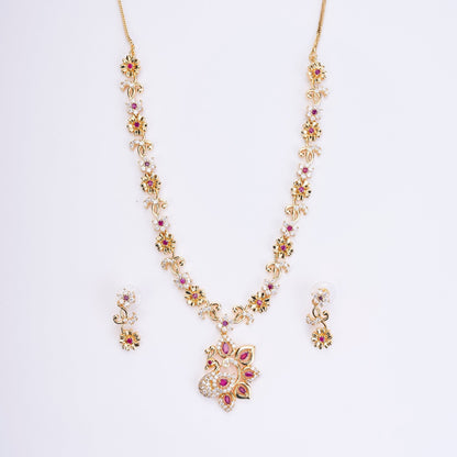 Opal Touch - Traditional Peacock Gold Plated Necklace Set - Necklace