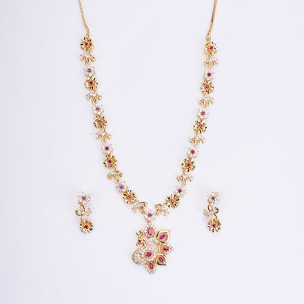 Opal Touch - Traditional Peacock Gold Plated Necklace Set - Necklace