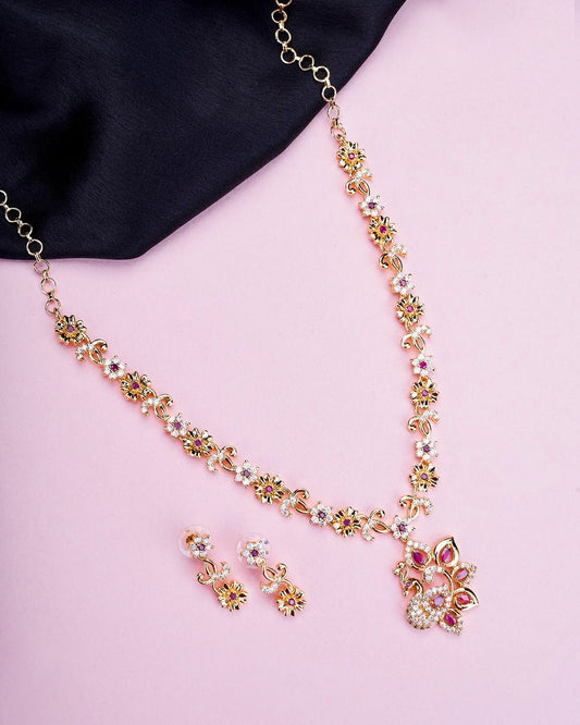 Opal Touch - Traditional Peacock Gold Plated Necklace Set - Necklace