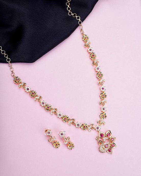 Opal Touch - Traditional Peacock Gold Plated Necklace Set - Necklace