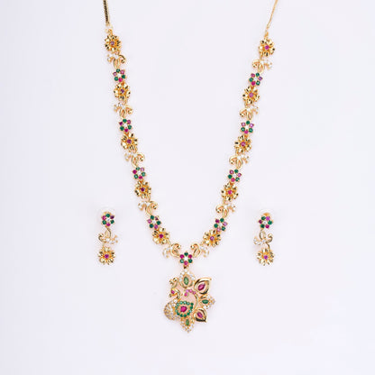 Opal Touch - Traditional Peacock Gold Plated Necklace Set - Necklace