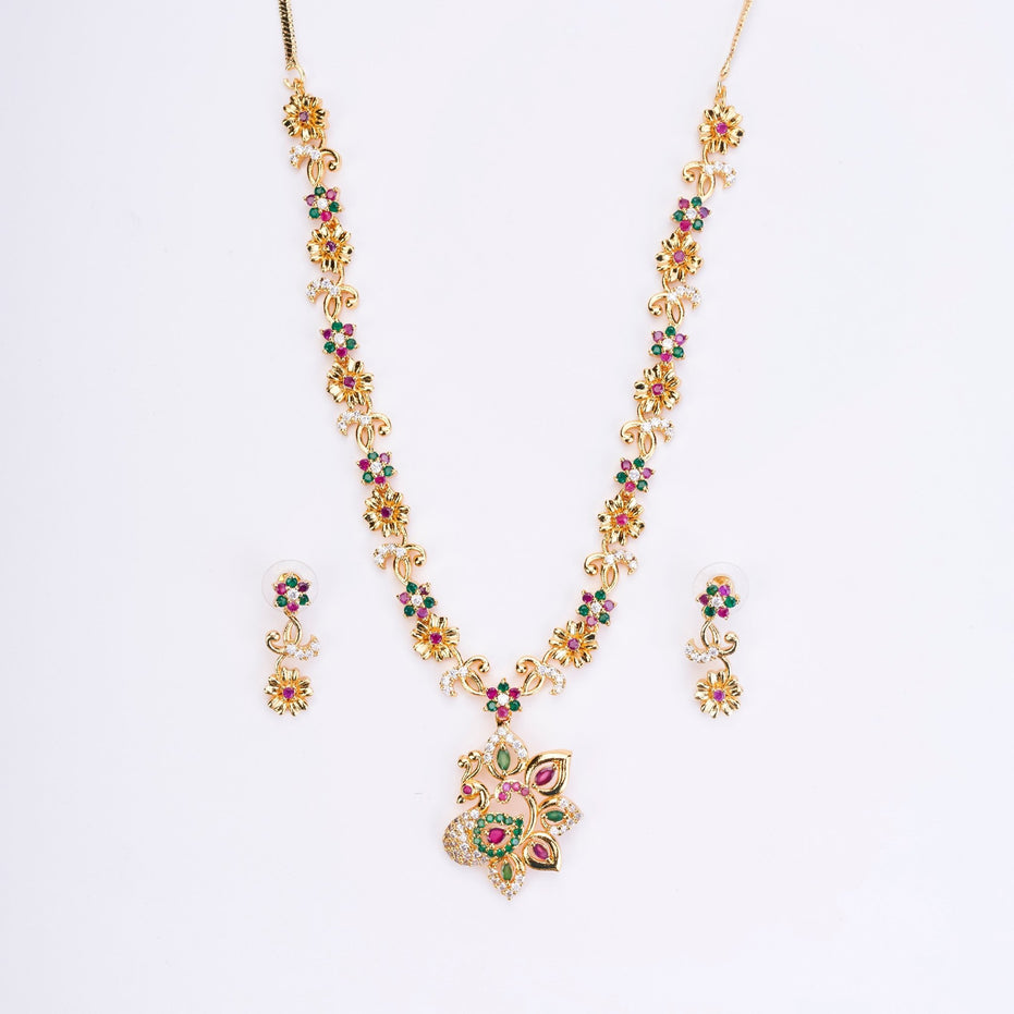Opal Touch - Traditional Peacock Gold Plated Necklace Set - Necklace