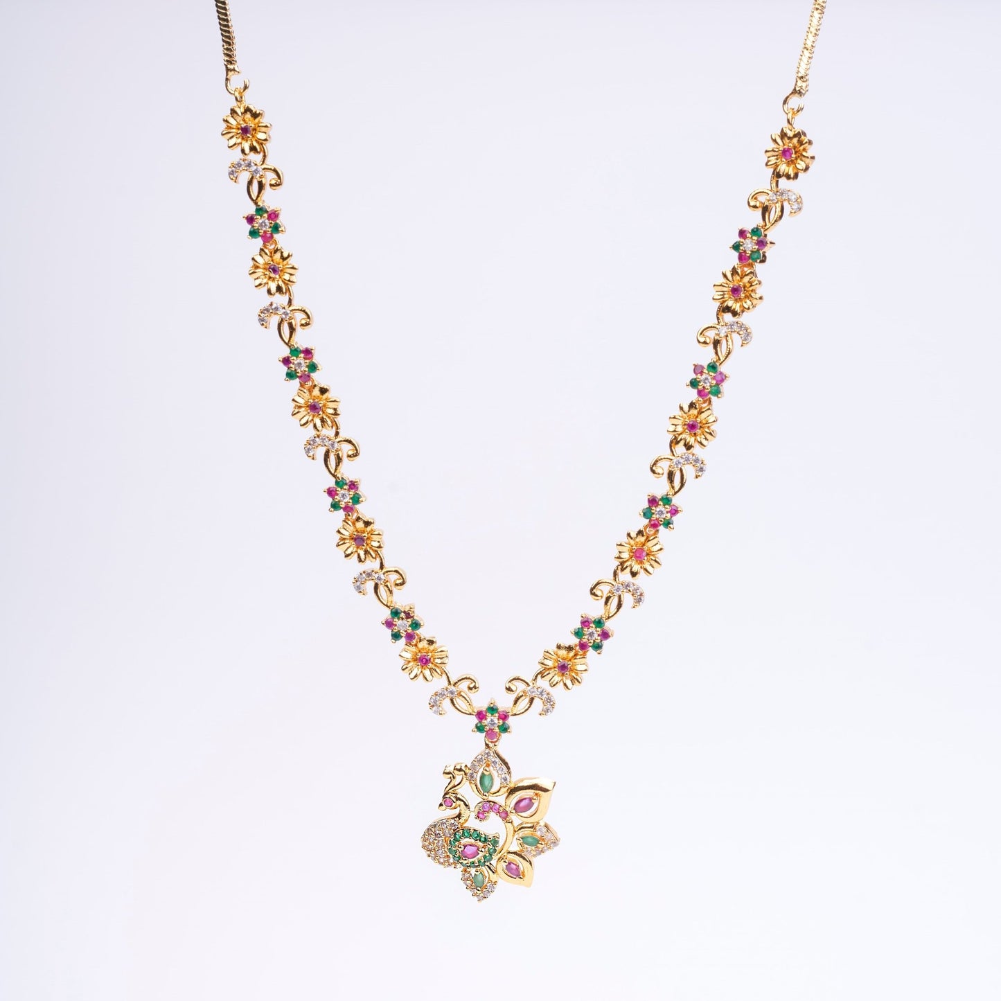 Opal Touch - Traditional Peacock Gold Plated Necklace Set - Necklace