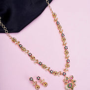 Opal Touch - Traditional Peacock Gold Plated Necklace Set - Necklace