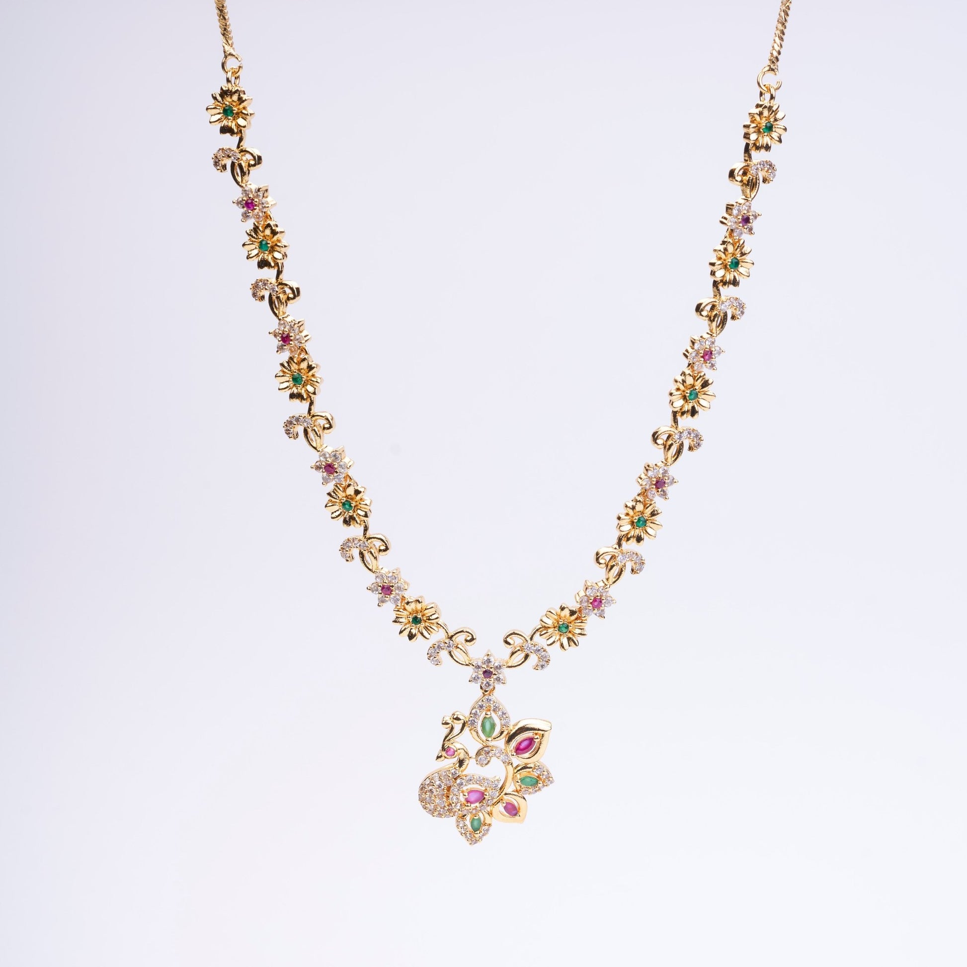 Opal Touch - Traditional Peacock Gold Plated Necklace Set - Necklace