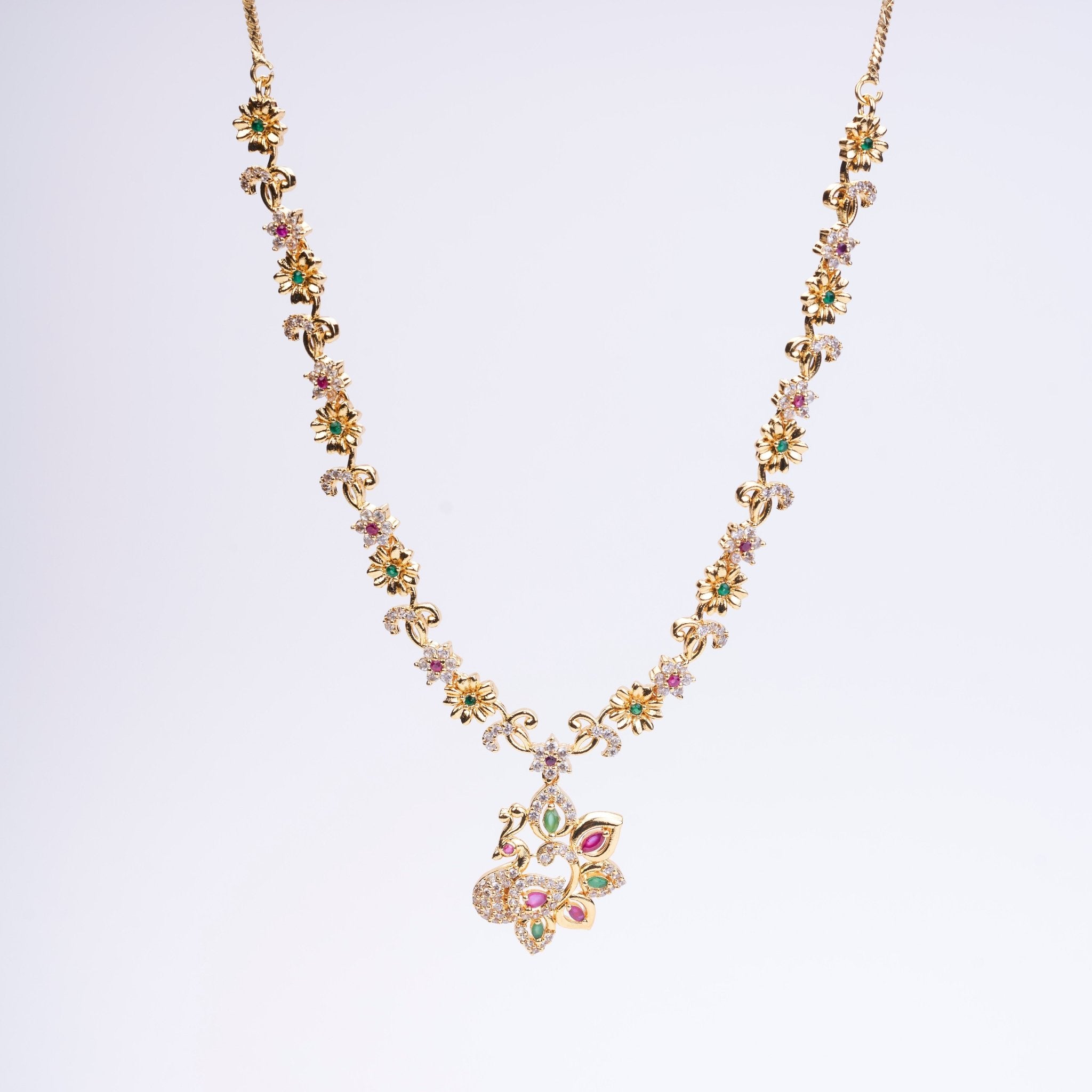 Opal Touch - Traditional Peacock Gold Plated Necklace Set - Necklace