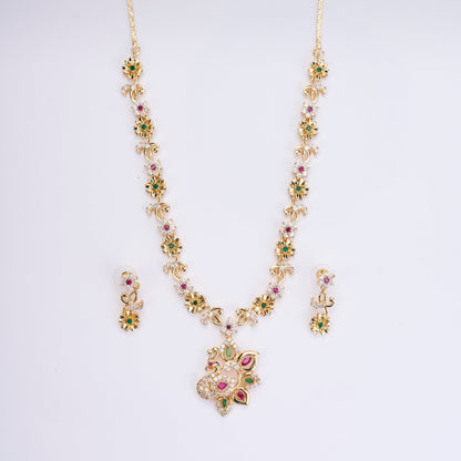Opal Touch - Traditional Peacock Gold Plated Necklace Set - Necklace