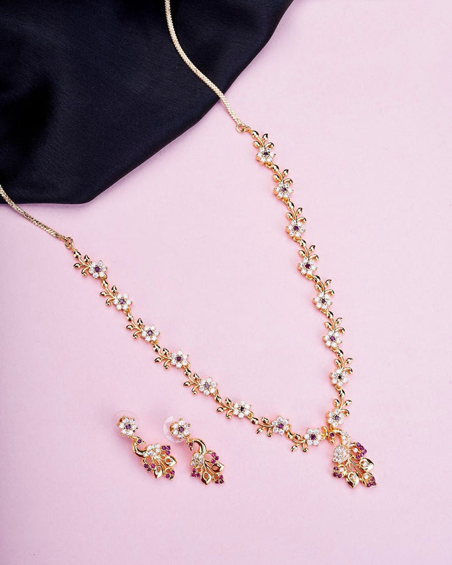 Opal Touch - Traditional Peacock Gold Plated Necklace Set - Necklace