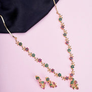 Opal Touch - Traditional Peacock Gold Plated Necklace Set - Necklace