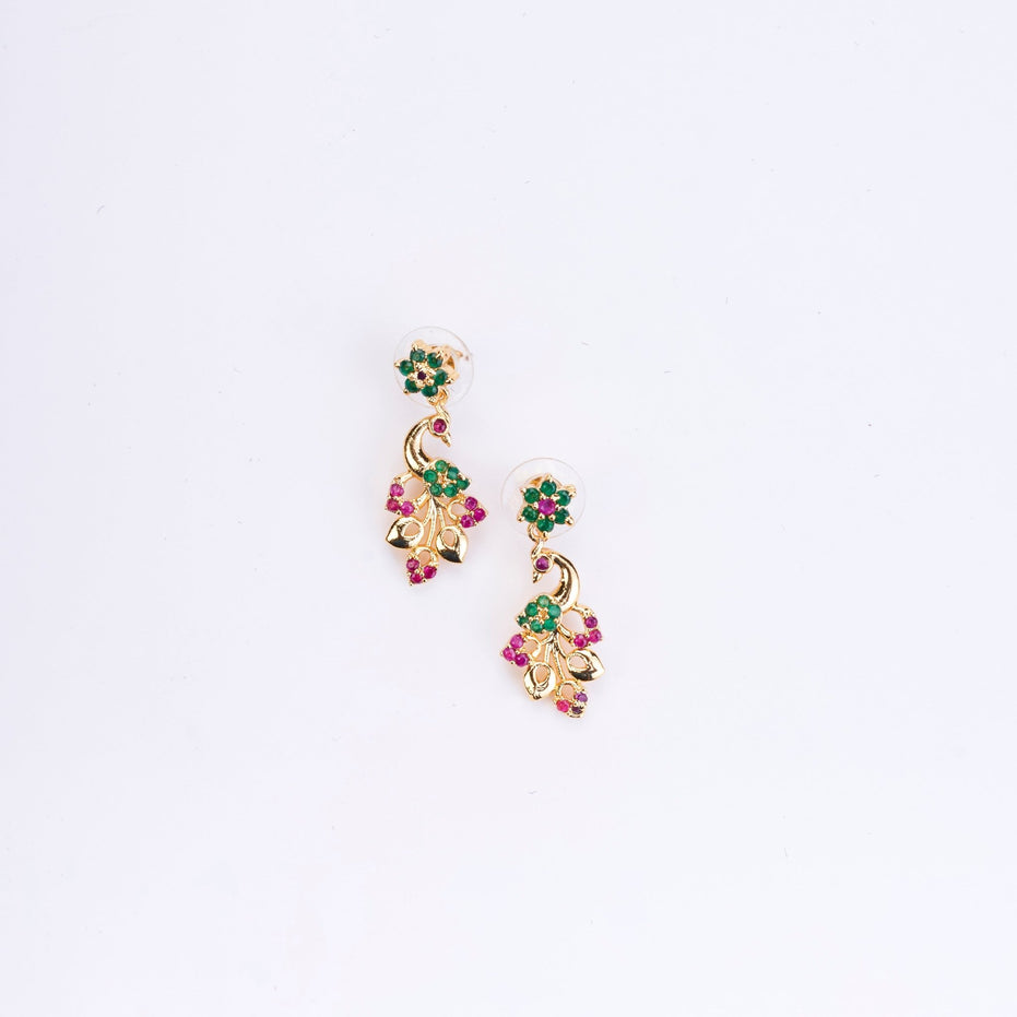 Opal Touch - Traditional Peacock Gold Plated Necklace Set - Necklace