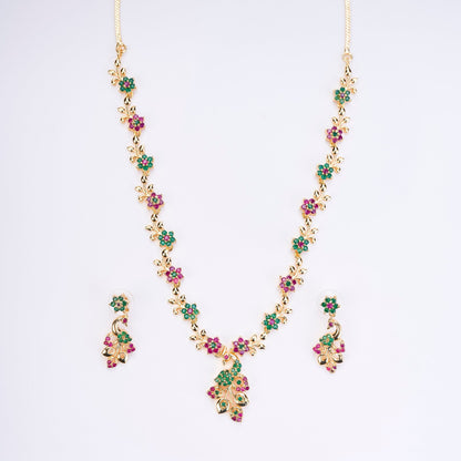 Opal Touch - Traditional Peacock Gold Plated Necklace Set - Necklace