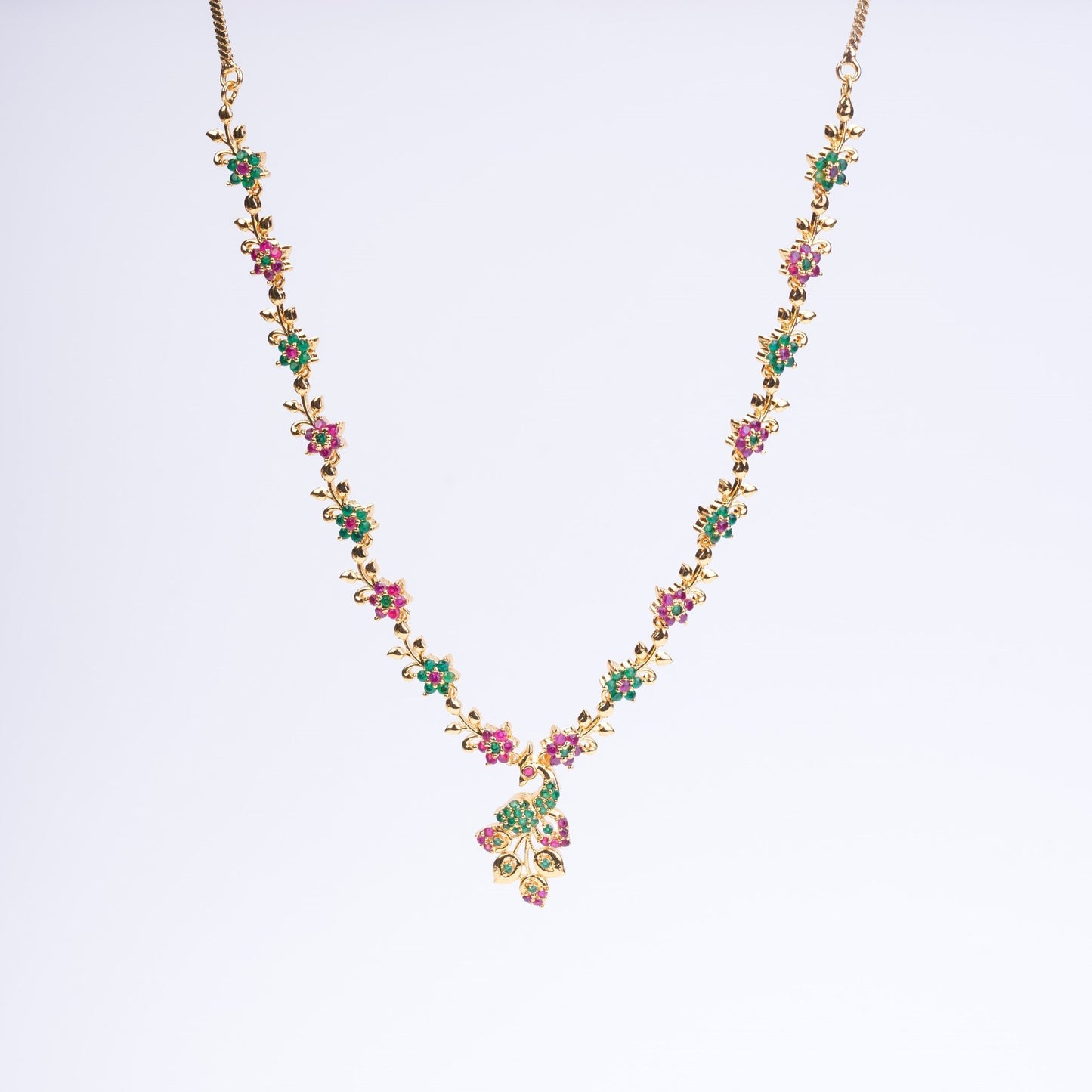 Opal Touch - Traditional Peacock Gold Plated Necklace Set - Necklace
