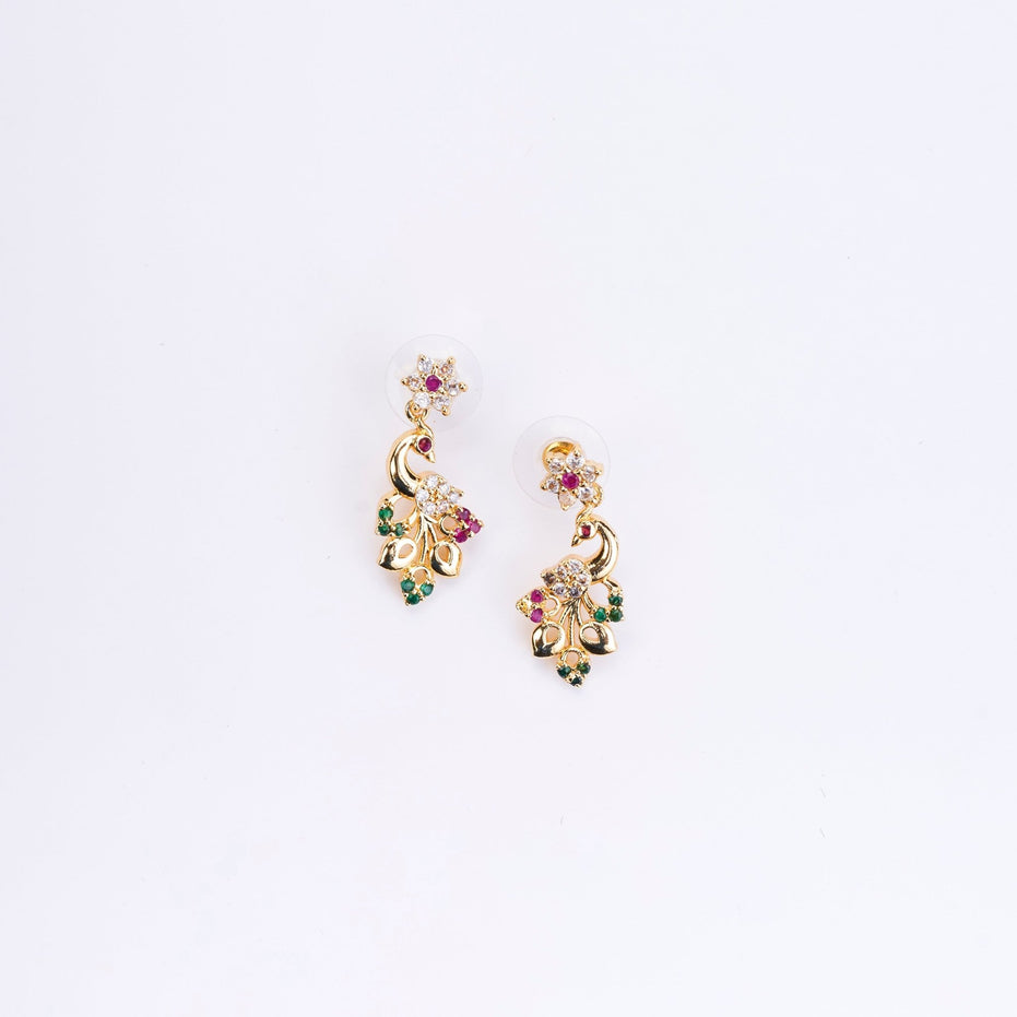 Opal Touch - Traditional Peacock Gold Plated Necklace Set - Necklace
