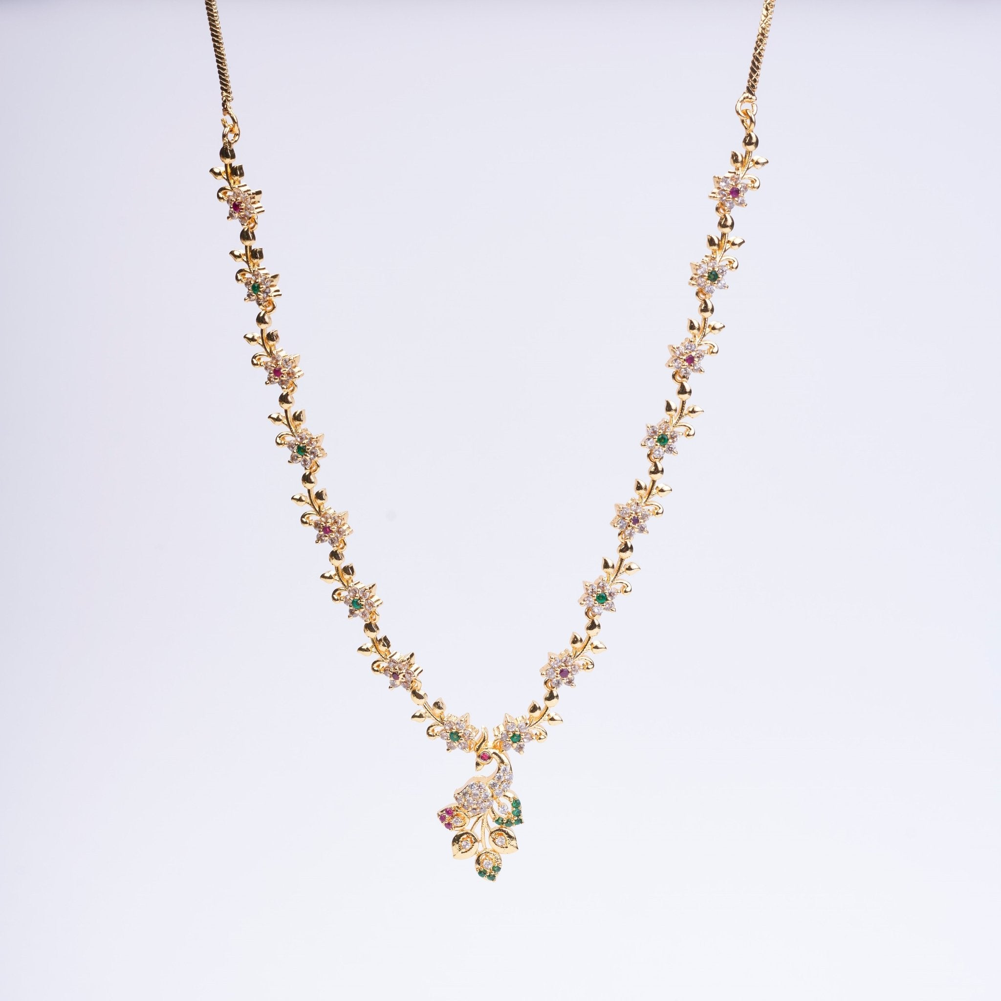 Opal Touch - Traditional Peacock Gold Plated Necklace Set - Necklace