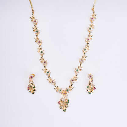 Opal Touch - Traditional Peacock Gold Plated Necklace Set - Necklace