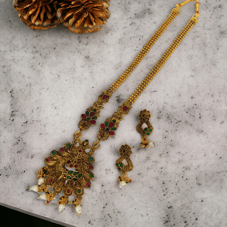 Opal Touch - Traditional Peacock Long Neclace Set - Necklace