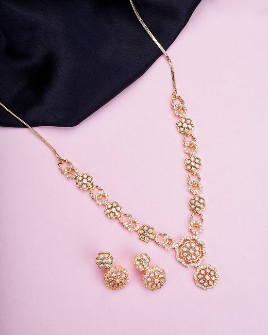 Opal Touch - Traditional Round Gold Plated Necklace Set - Necklace