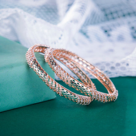 Opal Touch - Traditional Skiny Rose Gold AD Bangles (Pack of 2) - Bangles