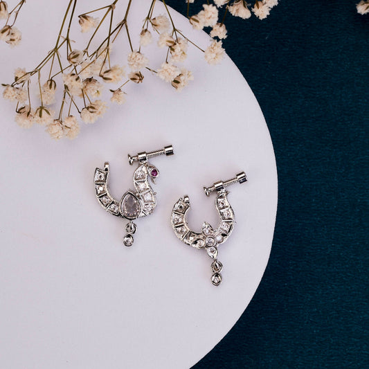 Nose Pin - Traditional Swan Shaped Rhodium Plated Combo Nose Pins - Opal Touch