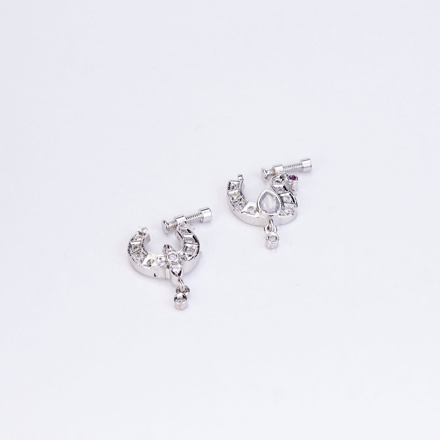 Nose Pin - Traditional Swan Shaped Rhodium Plated Combo Nose Pins - Opal Touch