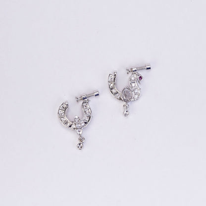 Nose Pin - Traditional Swan Shaped Rhodium Plated Combo Nose Pins - Opal Touch