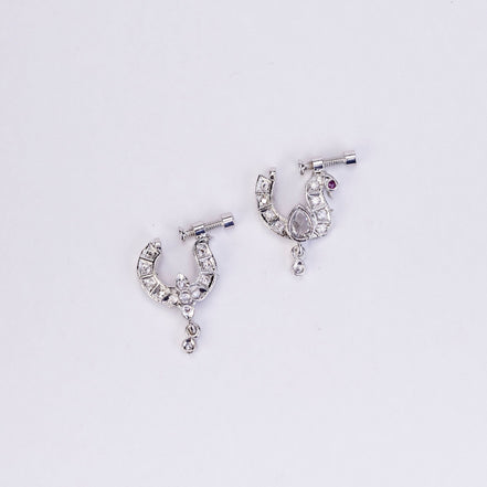 Nose Pin - Traditional Swan Shaped Rhodium Plated Combo Nose Pins - Opal Touch