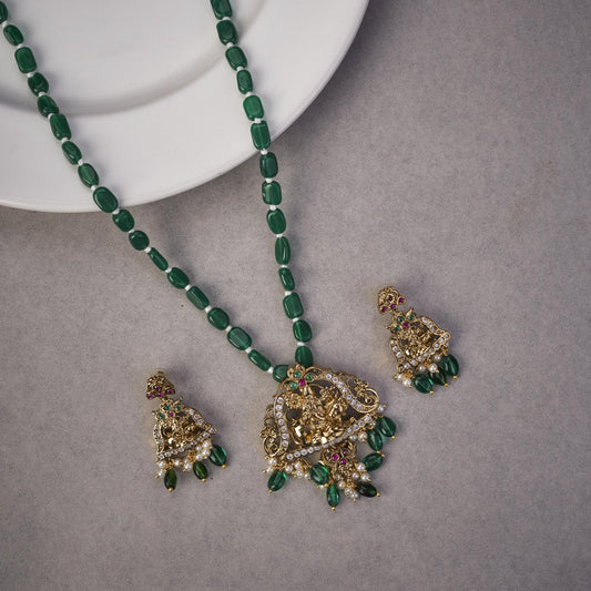 Locket Set - Traditional Temple Beaded Locket with Kanha Pendant & Earrings - Opal Touch