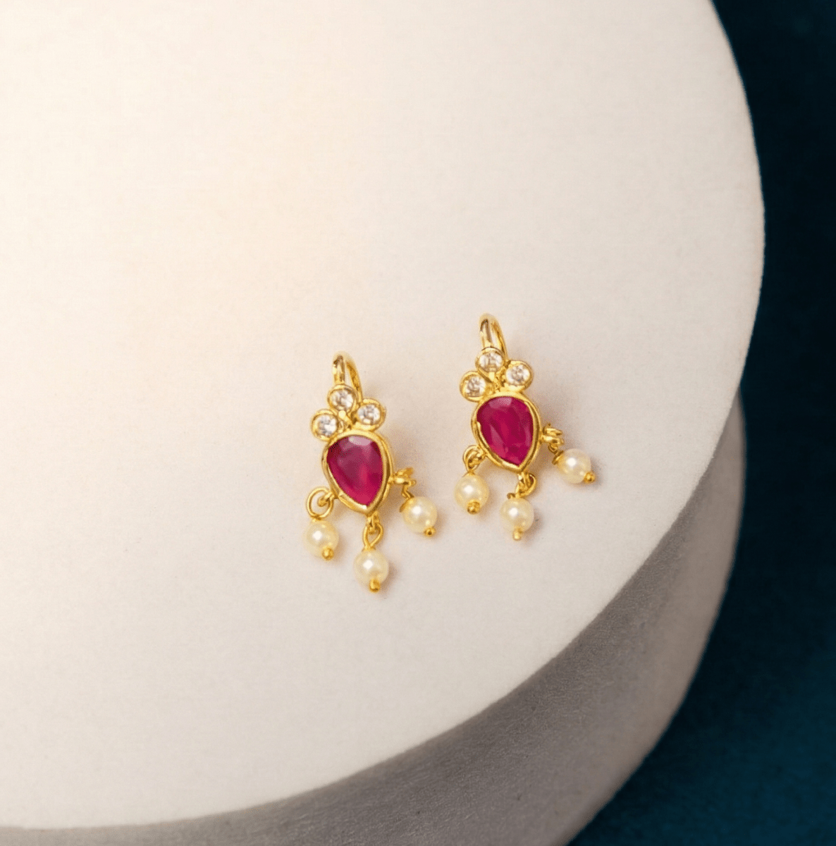 Traditional Temple Jewellery Kemp Pearl Bugadi Earrings - Opal Touch