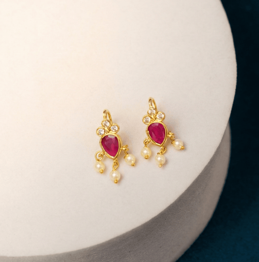 Traditional Temple Jewellery Kemp Pearl Bugadi Earrings - Opal Touch