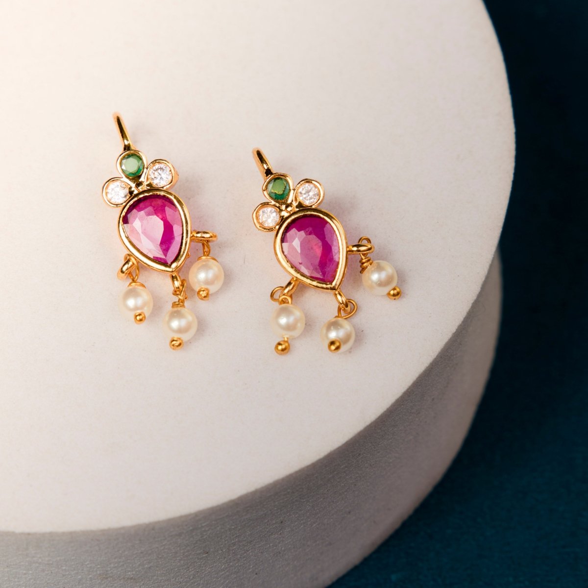 Traditional Temple Jewellery Kemp Pearl Bugadi Earrings - Opal Touch