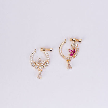 Nose Pin - Tri - Floral Combo Gold Plated Nose Pins - Opal Touch