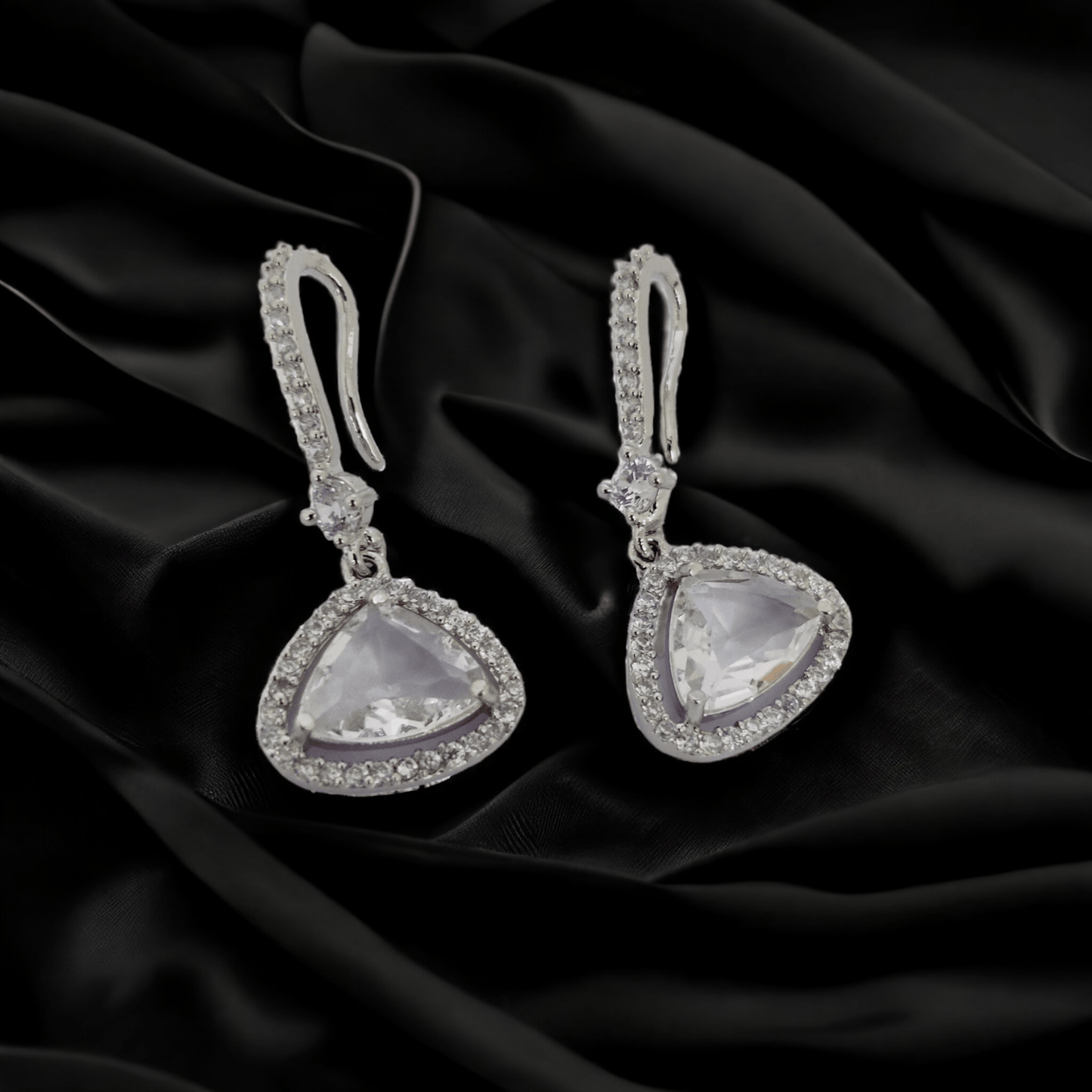 Opal Touch - Triangle Rhodium Hook Back Earrings - Earrings