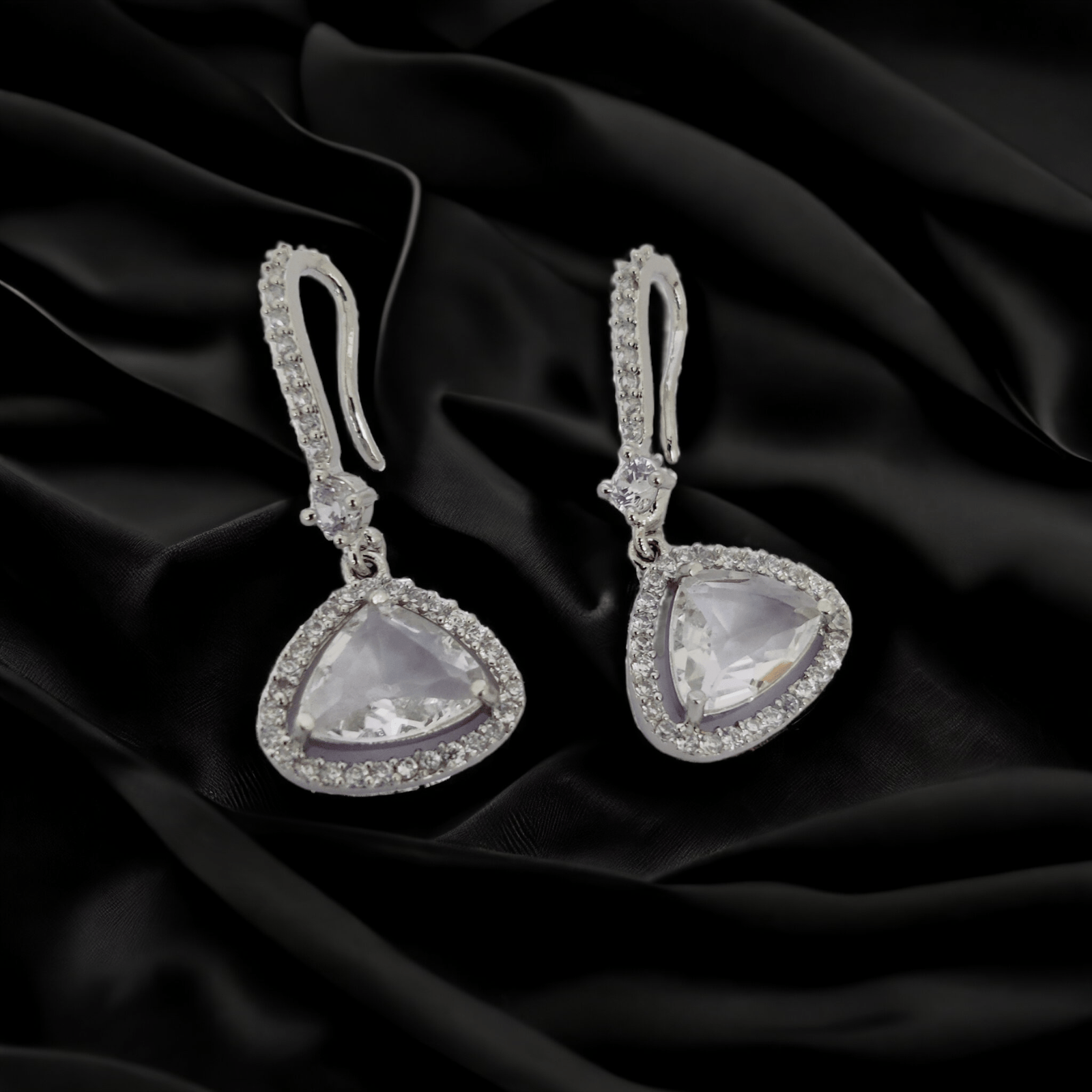 Opal Touch - Triangle Rhodium Hook Back Earrings - Earrings