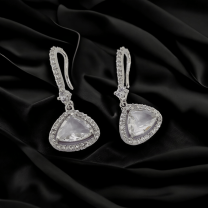 Opal Touch - Triangle Rhodium Hook Back Earrings - Earrings
