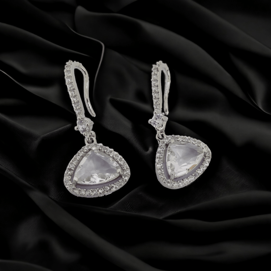 Opal Touch - Triangle Rhodium Hook Back Earrings - Earrings