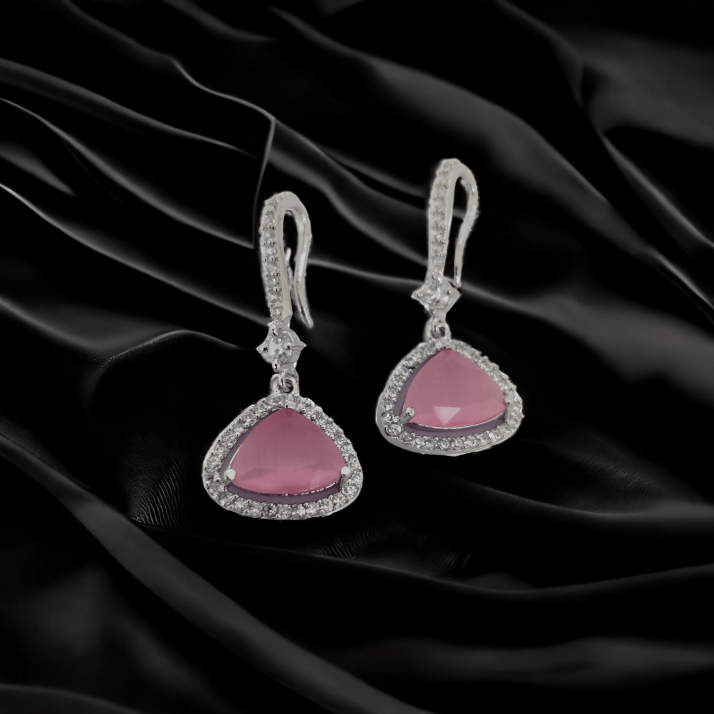 Opal Touch - Triangle Rhodium Hook Back Earrings - Earrings