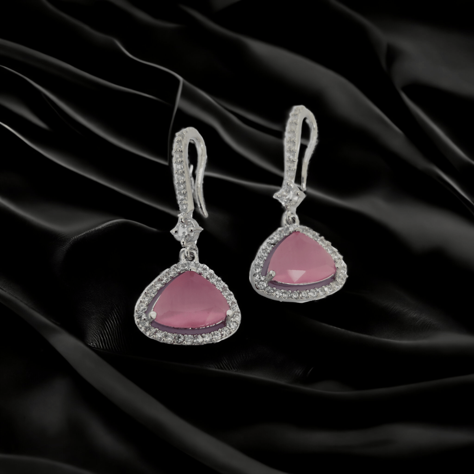 Opal Touch - Triangle Rhodium Hook Back Earrings - Earrings