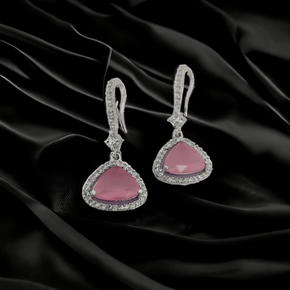 Opal Touch - Triangle Rhodium Hook Back Earrings - Earrings