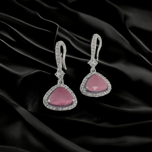 Opal Touch - Triangle Rhodium Hook Back Earrings - Earrings