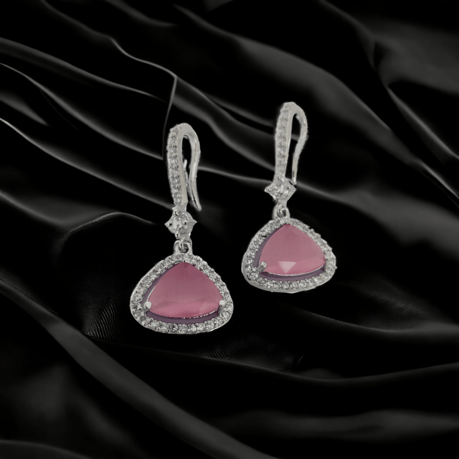 Opal Touch - Triangle Rhodium Hook Back Earrings - Earrings
