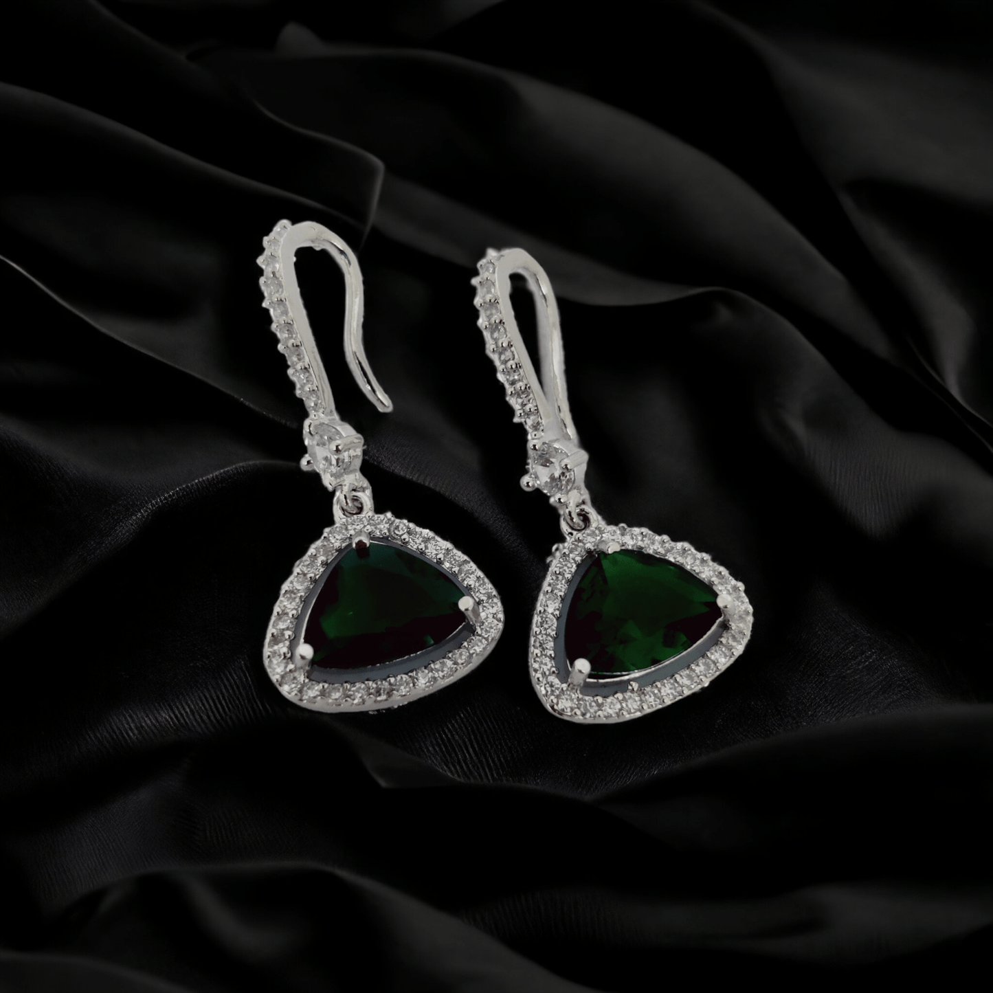 Opal Touch - Triangle Rhodium Hook Back Earrings - Earrings