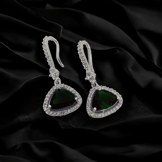 Opal Touch - Triangle Rhodium Hook Back Earrings - Earrings